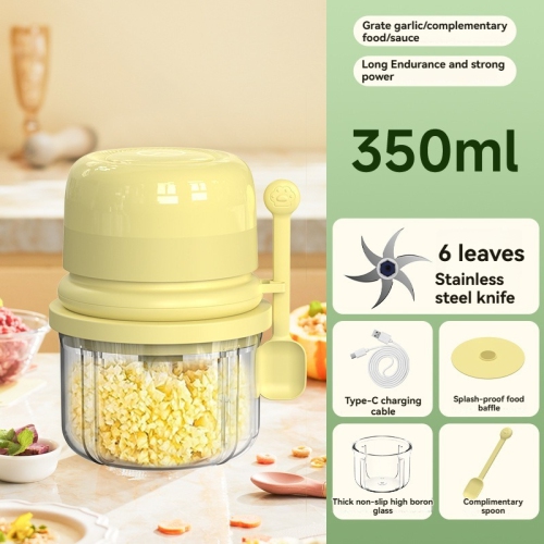 Mini coupe-ail électrique - Aliments supplémentaires pour la maison, 6 lames en acier inoxydable, verre épais antidérapant à haute dureté, facile à