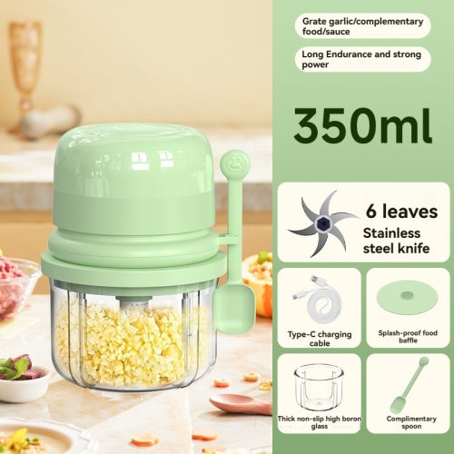 Mini coupe-ail électrique - Aliments supplémentaires pour la maison, 6 lames en acier inoxydable, verre épais antidérapant à haute dureté, facile à