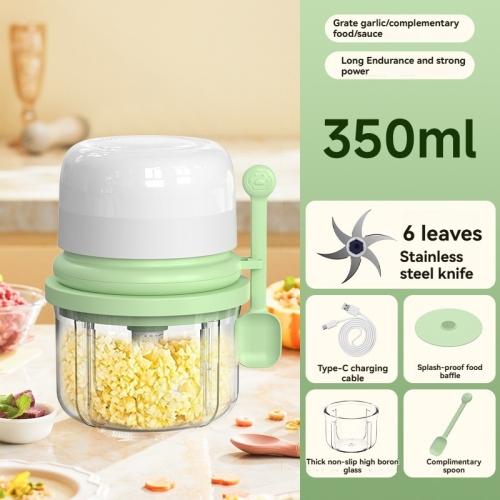 Mini Electric Garlic Mincer - Home Supplementary Food, 6 Stainless Steel Blades, Thick Non-slip High Hardness Glass, Easy to Clean, USB Charging