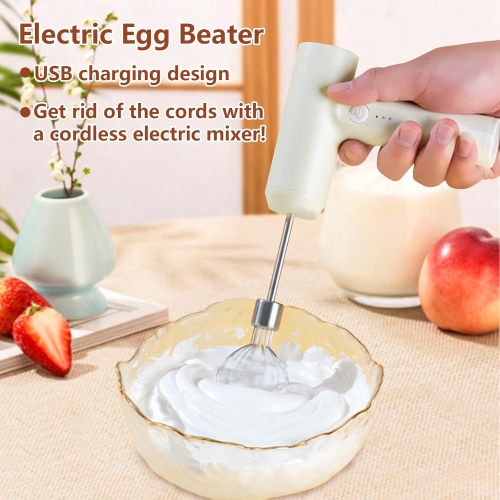 White Electric Mini Blender - USB rechargeable, cordless blender for cakes, butter and salads, 3 speeds, 2000 mAh battery, long battery life