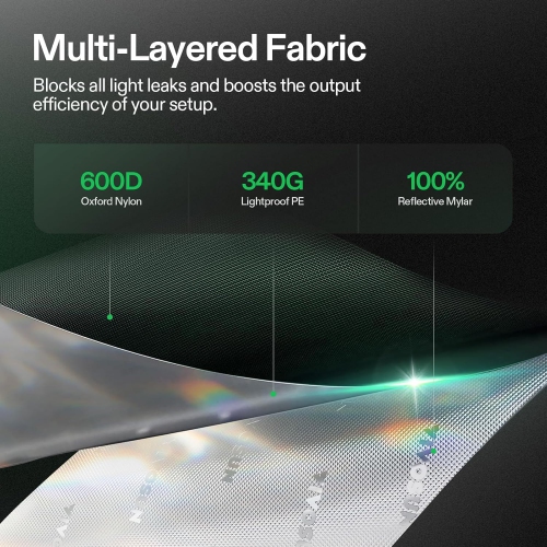 Tente de culture 4x4, 48 x 48 x 80 po en Mylar réfléchissant avec fenêtre d'observation et plateau de plancher pour plantes d'intérieur