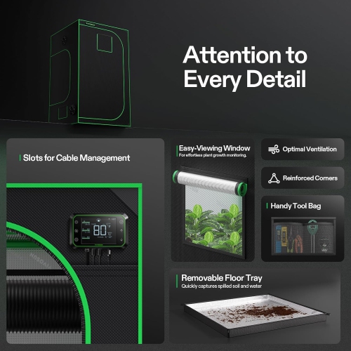 Tente 4x2 Grow, 48 x 24 x 60 po de haut réfléchissant en Mylar avec fenêtre d'observation et plateau de plancher pour plante d'intérieur