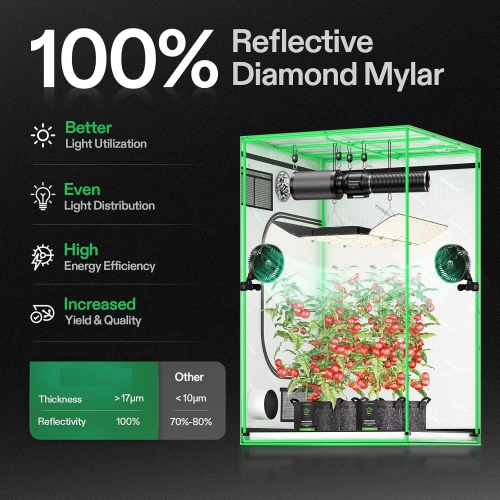Tente 4x2 Grow, 48 x 24 x 60 po de haut réfléchissant en Mylar avec fenêtre d'observation et plateau de plancher pour plante d'intérieur