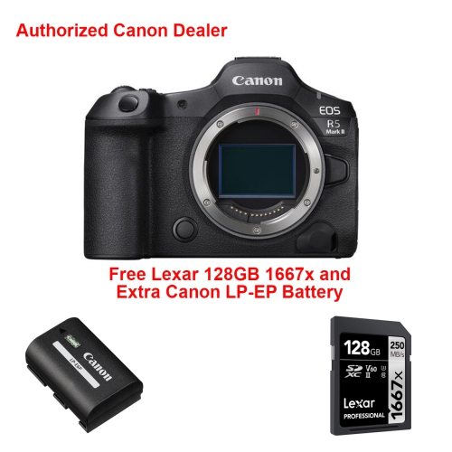 Canon EOS R5 Mark II Camera Body + Canon Extra battery + 128GB SD Card. Canon Canada Authorized