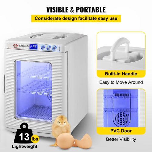VEVOR 25L Reptile Incubator, Scientific Lab Incubator, Cooling and Heating 5 °C to 42 °C Automatic Incubator, 12V/110V White Reptile Egg Breeding