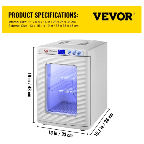VEVOR 25L Reptile Incubator, Scientific Lab Incubator, Cooling and Heating 5 °C to 42 °C Automatic Incubator, 12V/110V White Reptile Egg Breeding
