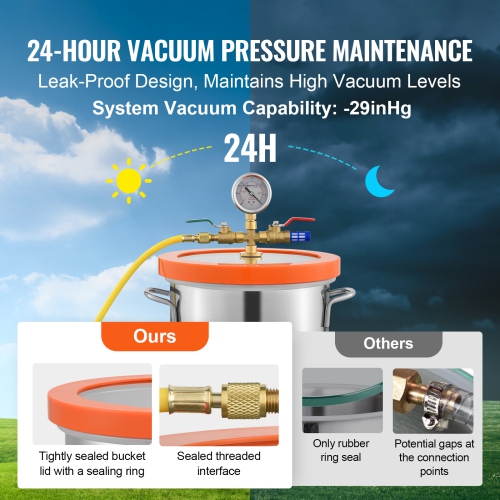 VEVOR 3 Gallon Vacuum Chamber, Upgraded Tempered Glass Lid Vacuum Degassing Chamber, 304 Stainless Steel Chamber, for Stabilizing Wood, Resin