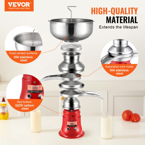 VEVOR 30W Milk Cream Centrifugal Separator, 304 Stainless Steel Electric Cream Separators, 100L/H Output 10500RPM Goat Milk Separator, Milk Skimmer