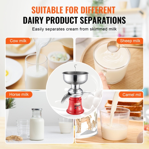 VEVOR 30W Milk Cream Centrifugal Separator, 304 Stainless Steel Electric Cream Separators, 100L/H Output 10500RPM Goat Milk Separator, Milk Skimmer