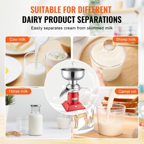VEVOR 30W Milk Cream Centrifugal Separator, 304 Stainless Steel Electric Cream Separators, 100L/H Output 10500RPM Goat Milk Separator, Milk Skimmer