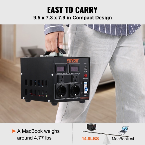 Transformateur de convertisseur de tension VEVOR 2000&nbsp;W, transformateur haut/bas haut robuste, conversion de 110 V à 220 V et de 220 V à 110 V,