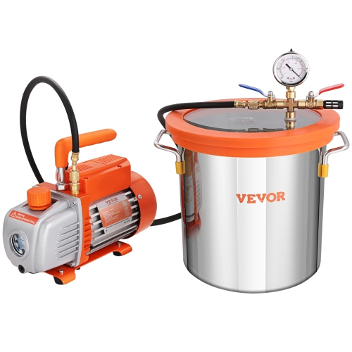 VEVOR 3 Gallon Vacuum Chamber and 3.5 CFM Pump Kit, Tempered Glass Lid Vacuum Degassing Chamber Kit, Single Stage Vacuum Pump with 250 ml Oil Bottle,