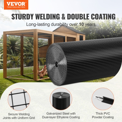 VEVOR 36'' x 100' Hardware Cloth, Galvanized Wire Mesh Roll, 19 Gauge Chicken Wire Fence Roll, Vinyl Coating Metal Wire Mesh for Chicken Coop