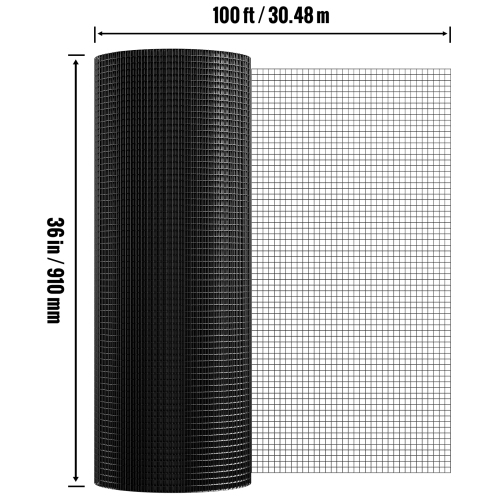VEVOR 36'' x 100' Hardware Cloth, Galvanized Wire Mesh Roll, 19 Gauge Chicken Wire Fence Roll, Vinyl Coating Metal Wire Mesh for Chicken Coop