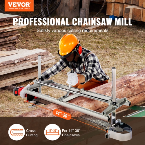 VEVOR 14"-36" Chainsaw Mill, Portable Sawmill Guide Bar, Galvanized Steel Chainsaw Planking Mill with 0.2"-11.81" Cutting Thickness, Wood Lumber