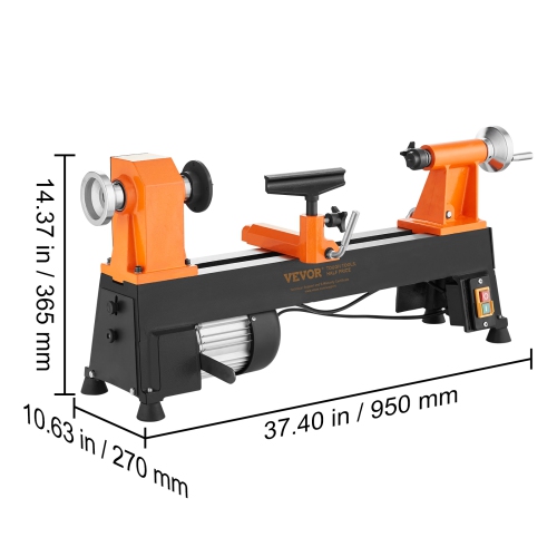 VEVOR 10x18 inchesTabletop Wood Lathe, Dimensions, Motor Strength 0.5 HP 370W, Offers Wood Crafting with 5 Adjustable Speeds ranging from 780 to 3840
