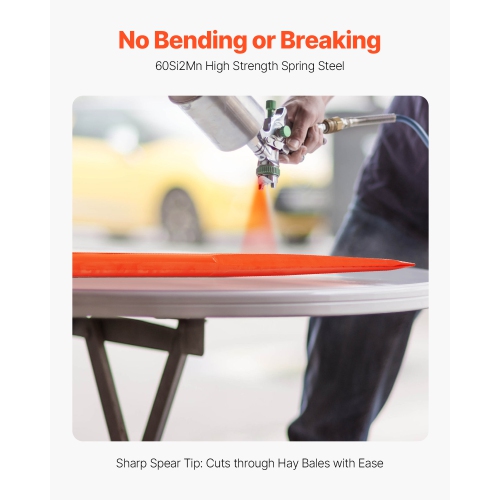 VEVOR 49" Hay Spear, Bale Spears 1600lbs Loading Capacity, Skid Steer Loader Tractor Attachment with 2pcs 17.5" Stabilizer Spears, Quick Attach Spike