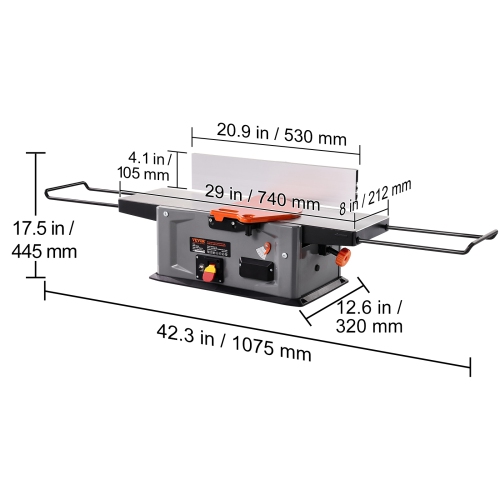 VEVOR 8-Inch Benchtop Spiral Jointer, 2HP with 10000 RPM, Featuring an 18-Blade Spiral Cutterhead, Extendable Arm to 6.5'', and a 8x42.3'' Worktable