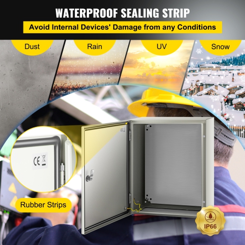 VEVOR 20x16x8'' NEMA Steel Case, NEMA 4X Metal Electric Enclosure, IP66 Water & Dust Resistant, Suitable for Both Outdoor & Indoor Use, Includes