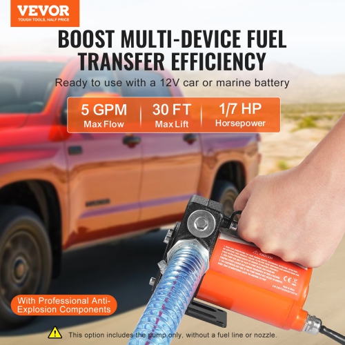 VEVOR 1/10 HP Fuel Transfer Pump, 12V DC 5 GPM , Portable Electric Diesel Transfer Pump with Auto Shut-Off Fuel Nozzle, Long Inlet & Outlet Hose for