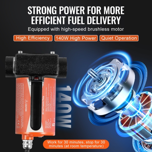 VEVOR 1/10 HP Fuel Transfer Pump, 12V DC 5 GPM , Portable Electric Diesel Transfer Pump with Auto Shut-Off Fuel Nozzle, Long Inlet & Outlet Hose for