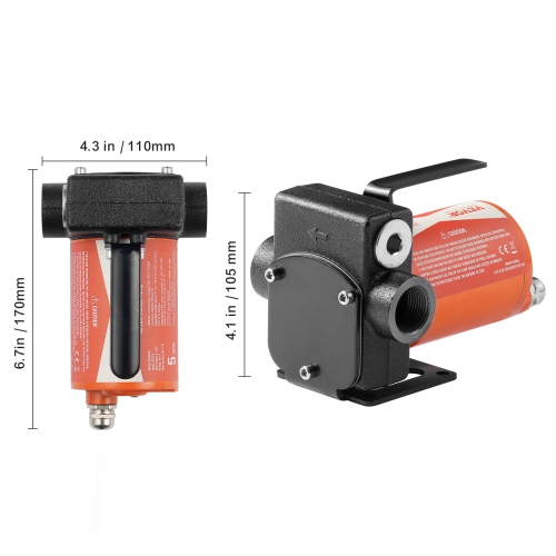VEVOR 1/10 HP Fuel Transfer Pump, 12V DC 5 GPM , Portable Electric Diesel Transfer Pump with Auto Shut-Off Fuel Nozzle, Long Inlet & Outlet Hose for