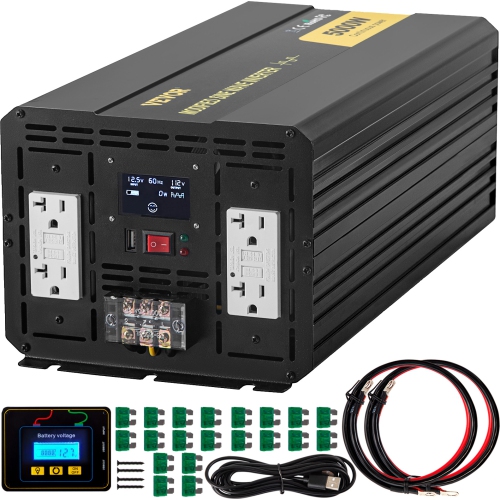 VEVOR 5000W Power Inverter, Modified Sine Wave Inverter, DC 12V to AC 110V Car Converter, with LCD Display, Remote Controller, LED Indicator, GFCI