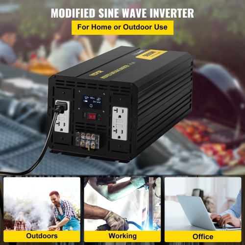 VEVOR 5000W Power Inverter, Modified Sine Wave Inverter, DC 12V to AC 110V Car Converter, with LCD Display, Remote Controller, LED Indicator, GFCI
