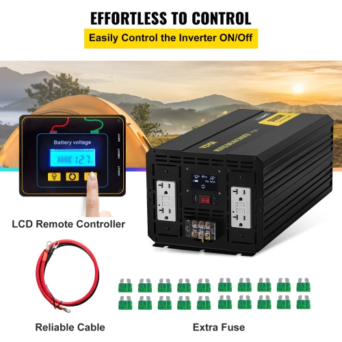 VEVOR 5000W Power Inverter, Modified Sine Wave Inverter, DC 12V to AC 110V Car Converter, with LCD Display, Remote Controller, LED Indicator, GFCI