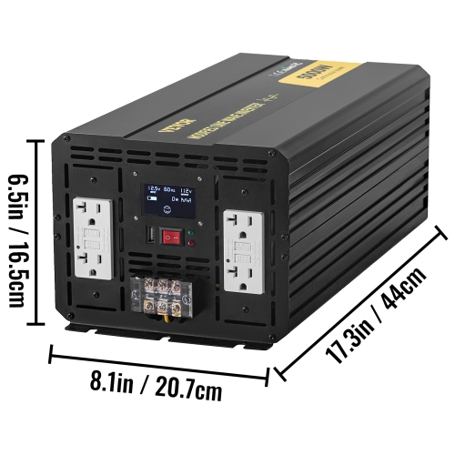 VEVOR 5000W Power Inverter, Modified Sine Wave Inverter, DC 12V to AC 110V Car Converter, with LCD Display, Remote Controller, LED Indicator, GFCI