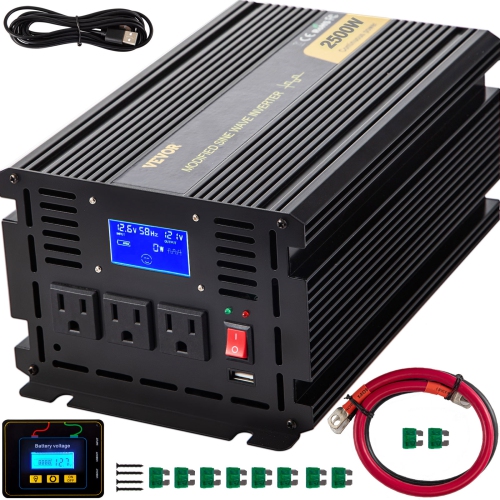 VEVOR 2500W Power Inverter, Modified Sine Wave Inverter, DC 12V to AC 120V Car Converter, with LCD Display, Remote Controller, LED Indicator, AC
