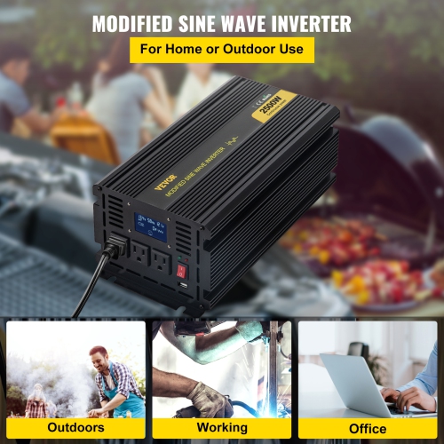 VEVOR 2500W Power Inverter, Modified Sine Wave Inverter, DC 12V to AC 120V Car Converter, with LCD Display, Remote Controller, LED Indicator, AC