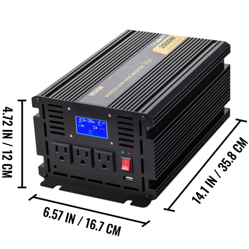 VEVOR 2500W Power Inverter, Modified Sine Wave Inverter, DC 12V to AC 120V Car Converter, with LCD Display, Remote Controller, LED Indicator, AC