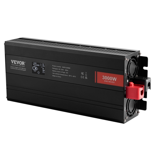 Onduleur à onde sinusoïdale pure de 3000 W de VEVOR, onduleur 12&nbsp;V c.c. à 120&nbsp;V c.a. avec 2 prises c.a., 2 port USB 1 de type C, écran LCD