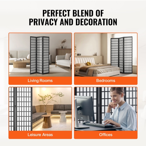 VEVOR 3 Panel Room Divider, Japanese Room Divider, Wood Folding Privacy Screen Indoor, Japanese Partition Dividers Portable Decoration Screens, for