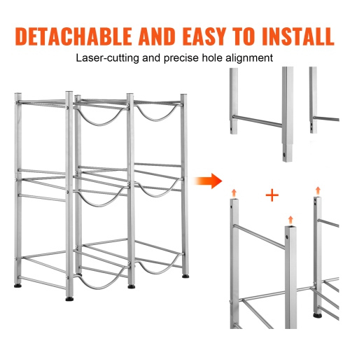 Porte-bouteille VEVOR 3 niveaux, porte-bouteille d'eau de 5 gallons, porte-bouteille à deux rangées pour 6 bouteilles, porte-cruches d'eau robuste