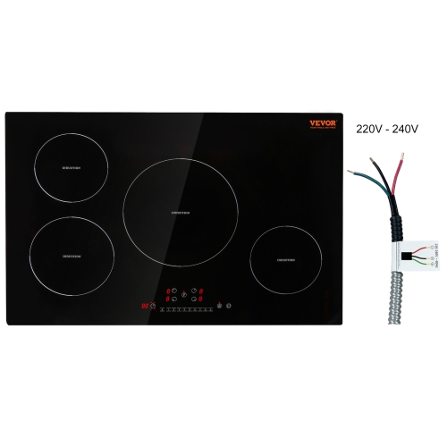 VEVOR Electric Cooktop, 4 Burners, 30'' Induction Stove Top, Built-in Magnetic Cooktop 7500W, 9 Heating Level Multifunctional Burner, LED Touch