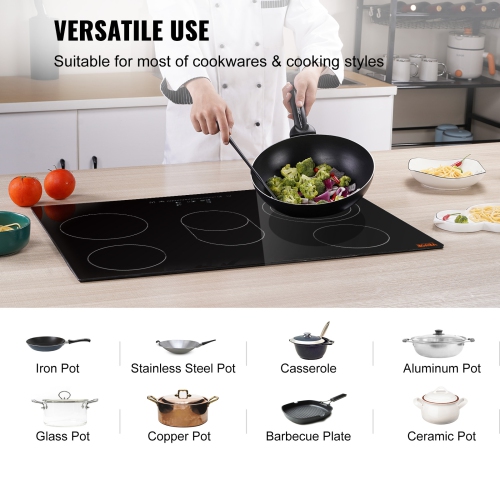 VEVOR 30.3 x 20.5 inch Built in Electric Stove Top, 5 Burners, 240V Glass Radiant Cooktop with Sensor Touch Control, Timer & Child Lock Included, 9