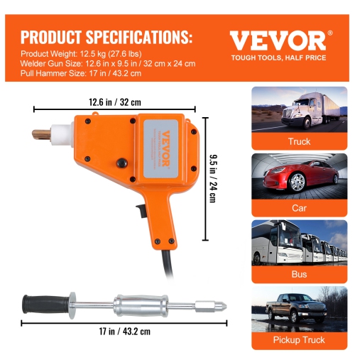 VEVOR 110V Stud Welding Set, 5500 Dent Fixing Kit, 800VA Spot Welding Tool, Stud Welding Equipment, Stud Gun for Pulling Dents with Full Accessory