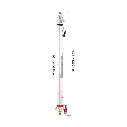 VEVOR 90W CO2 Laser Tube, 49.2 in Length, 3.1 in (80 mm) Dia Borosilicate Glass Laser Cutter Tube with Metal Head,10,000hr Wires Preconnected for