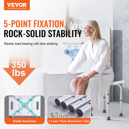 VEVOR Shower Chair, Adjustable Height Shower Stool, Shower Seat for Inside Shower or Tub, Non-Slip Bench Bathtub Stool Seat for Elderly Disabled