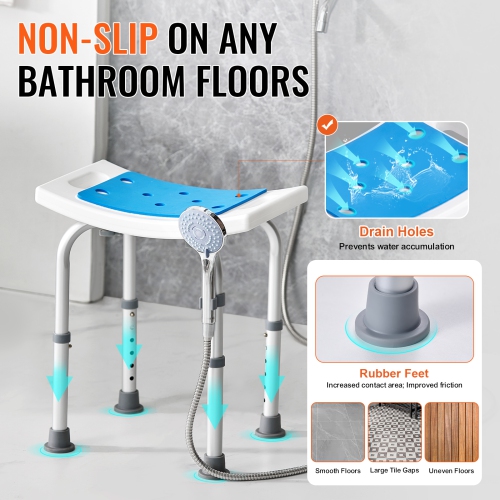 VEVOR Shower Chair, Adjustable Height Shower Stool, Shower Seat for Inside Shower or Tub, Non-Slip Bench Bathtub Stool Seat for Elderly Disabled