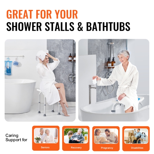 VEVOR Shower Chair, Adjustable Height Shower Stool, Shower Seat for Inside Shower or Tub, Non-Slip Bench Bathtub Stool Seat for Elderly Disabled