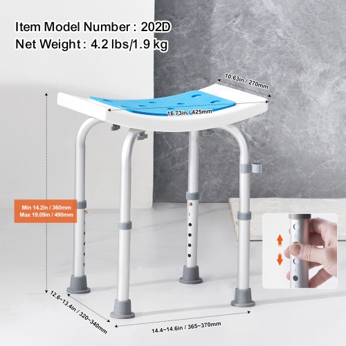 VEVOR Shower Chair, Adjustable Height Shower Stool, Shower Seat for Inside Shower or Tub, Non-Slip Bench Bathtub Stool Seat for Elderly Disabled