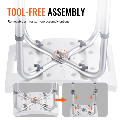 VEVOR Shower Chair, Adjustable Height Shower Stool, Shower Seat for Inside Shower or Tub, Non-Slip Bench Bathtub Stool Seat for Elderly Disabled