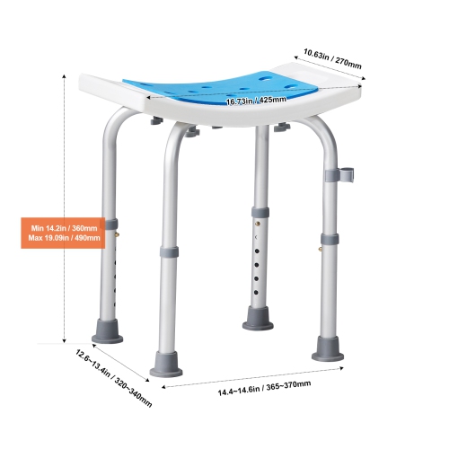 VEVOR Shower Chair, Adjustable Height Shower Stool, Shower Seat for Inside Shower or Tub, Non-Slip Bench Bathtub Stool Seat for Elderly Disabled