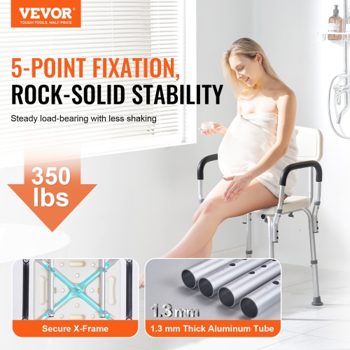 VEVOR Shower Chair, Shower Seat with Back, Adjustable Height Shower Stool, Shower Chair for Inside Shower, Non-slip Bathroom Bench Bath Chair for