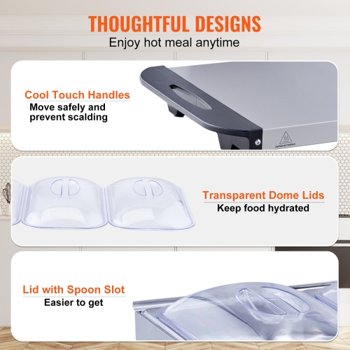 VEVOR 25.6" x 15" Electric Buffet Server & Food Warmer, Portable Stainless Steel Chafing Dish Set with Temp Control & Oven-Safe Pan, Perfect for