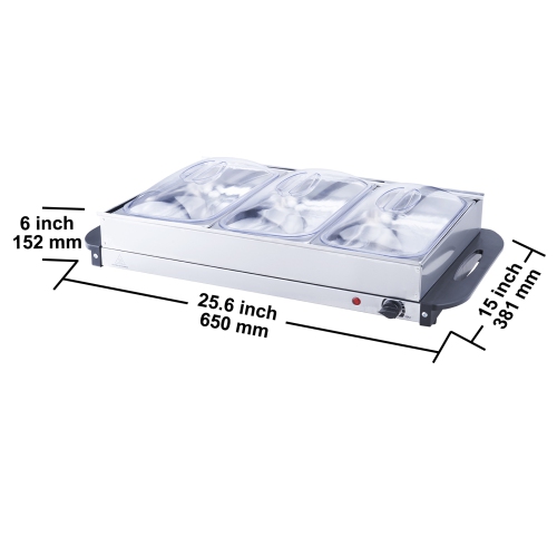 VEVOR 25.6" x 15" Electric Buffet Server & Food Warmer, Portable Stainless Steel Chafing Dish Set with Temp Control & Oven-Safe Pan, Perfect for