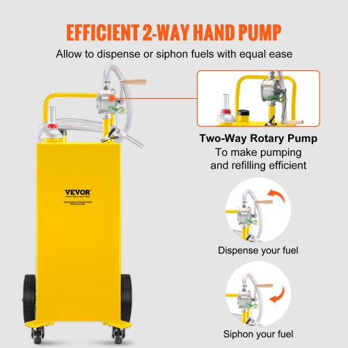 VEVOR 30 Gallon Fuel Caddy, Gas Storage Tank & 4 Wheels, with Manuel Transfer Pump, Gasoline Diesel Fuel Container for Cars, Lawn Mowers, ATVs,